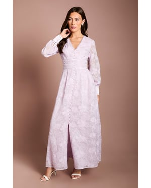 Blouson Sleeve V Neck Sequin Floral Mesh Midaxi Dress