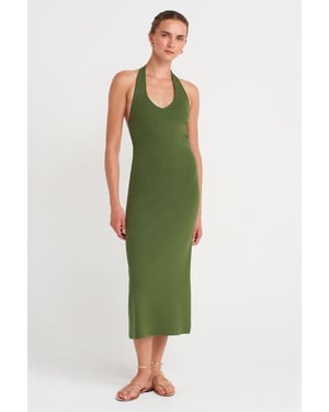 Dames Halter Nek Bodycon Midi Jurk