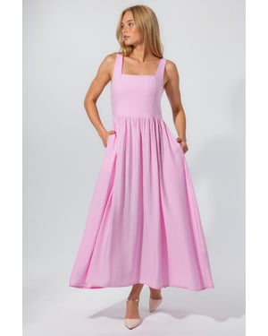 Effen Midi-jurk met Vierkante Kraag
