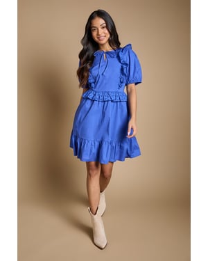 Petite Tie Front Broderie Ruffle Mini Dress