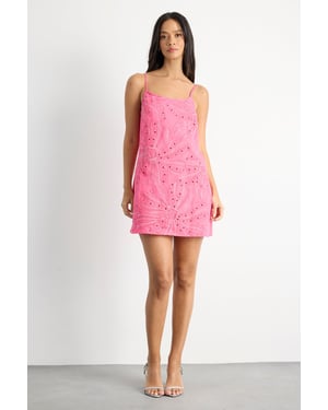 Beaded Embroidered Slip Mini Dress
