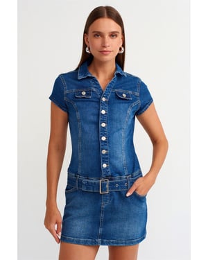 Gestrikt Denim Mini Jurk