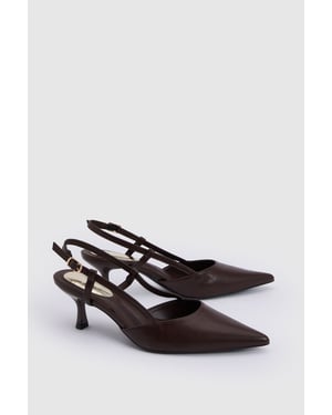Luneth Kitten Heel Slingback Faux Leather Court Shoes