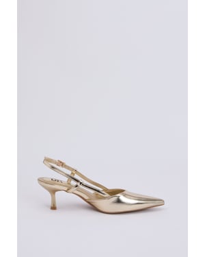 Luneth Kitten Heel Slingback Faux Leather Court Shoes