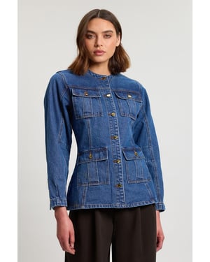 Denim Button Though Rounded Sleeve Jacket