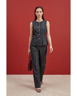 Katoenen Poplin Gilet en Brede Pijpen Broek Set