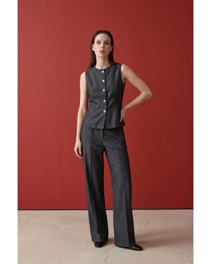 Katoenen Poplin Vest en Wijde Pantalon Set