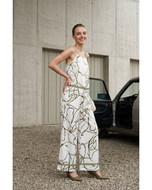 Abstracte Satijnen Strapless Blouse en Wijde Broek Set