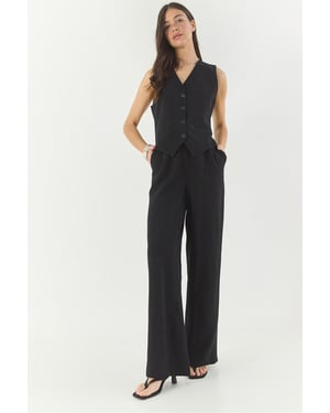 V-hals Vest en Wijde Pantalon Twee-delige Coord Set