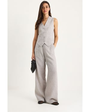 V-hals Vest en Wijde Pantalon Twee-delige Coord Set