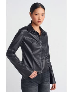 Slim Fit Faux Leer Shirt