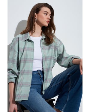 Oversized Geruite Geweven Shirt