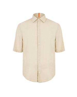 Boss Heren Linnen Overhemd Met Korte Mouwen (Licht Beige)