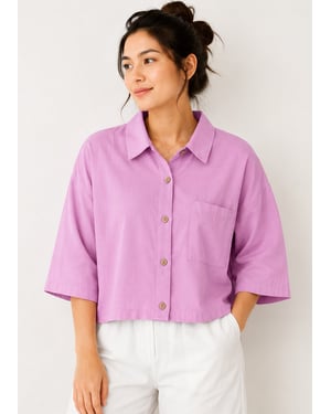 Dusty Pink Cotton Cropped Button Up Shirt
