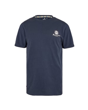 Aquascutum Heren London Borstlogo Crew Neck T-Shirt (Marine/Wit)