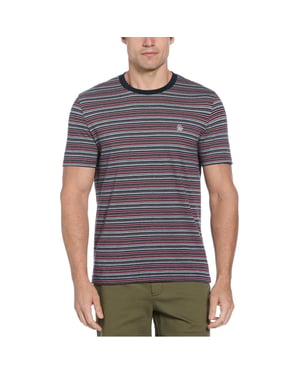 Original Penguin Heren Gestreepte Jersey Crew Neck T-shirt (Donker Saffier)