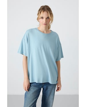 Overmaatse Katoen-Modal Ronde Hals T-Shirt