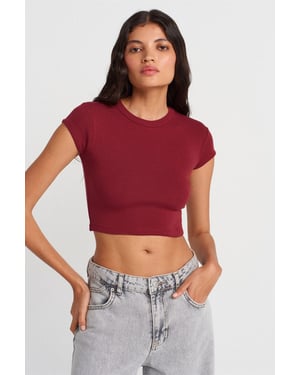 Dames Slim Fit Crop Crewneck T-shirt