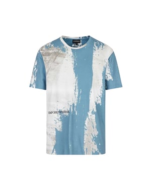 Emporio Armani Heren Logo T-shirt met all-over print (Blauw/Wit)