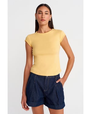 Dames Slim Fit Katoenen T-shirt met Ronde Hals
