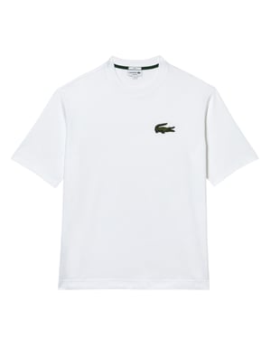 Lacoste Unisex T-shirt voor volwassenen met geborduurd logo en losse pasvorm (Wit)