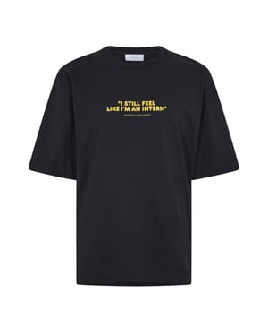 Off White T-shirt voor heren met de tekst 'Feel Like An Intern' (Zwart)