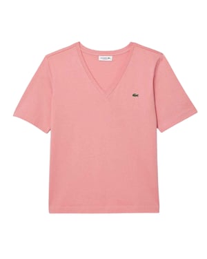 Lacoste Dames/Dames Geborduurd Logo Katoenen Jersey T-shirt (Roze)