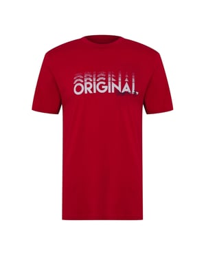 Original Penguin T-shirt för män med tryck och rund hals, normal passform (Salsa)