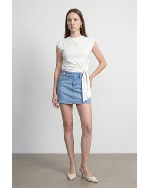 Dames Mouwloze Katoenen T-shirt met Ronde Hals en Strikdetail