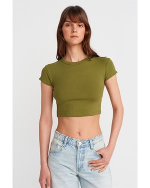 Dames Slim Fit Crop Crew Neck T-shirt