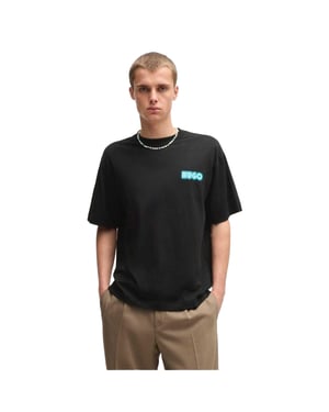 Hugo Heren Duwood rugbedrukking katoen Regular T-shirt (Zwart)