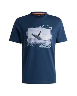 Boss Heren Walvis Katoenen T-Shirt (Marineblauw)