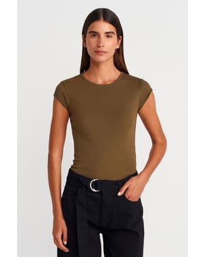Dames Slim Fit Katoenen T-Shirt met Ronde Hals