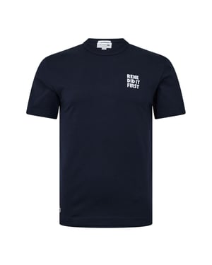 Lacoste Heren Rene Did It First Rugbedrukking Katoen Regular T-Shirt (Marineblauw)