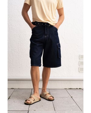 Avslappnade denim midi-shorts med fickor