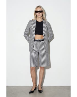 Dames Hoge Taille Gestreepte Geknoopte Tailored Shorts