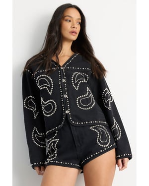 Paisley Studded Denim Shorts