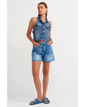 Hoge Taille Denim Shorts Met Knopen Sluiting