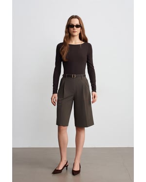 Hoge taille Geknoopte Geweven Tailored Shorts