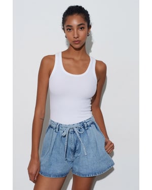 Hoge Taille Wijd Been Katoenen Denim Shorts