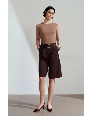 Hogewaisted Geknoopte Wijde Tailored Shorts