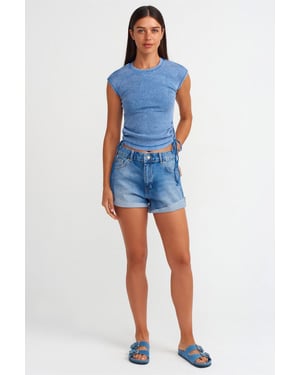 Hoge Taille Katoenen Denim Shorts