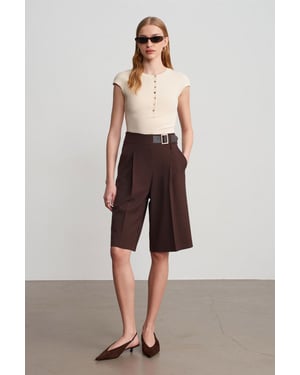 Hoge taille wijde broekshorts met riem