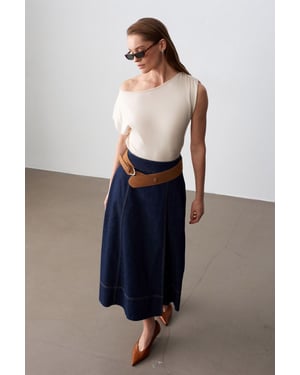 Hoog-Waist A-Lijn Denim Maxi Rok Met Riem