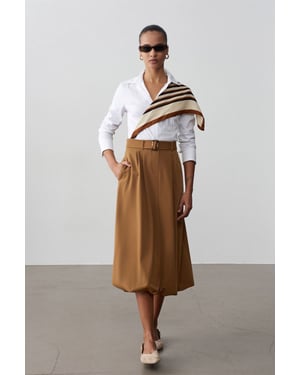 Hoog-was taille riem midi ballonrok