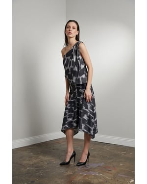 Asymmetrische Satijnen Blouse en Midi Rok Set