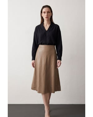Hoog-Waisted Midi A-Lijn Nepleer Rok
