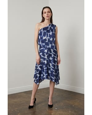 Asymmetrische Satijnen Blouse en Midi Rok Set