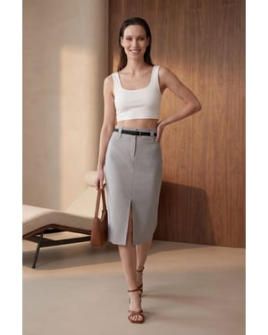 Hoge Taille Midi Pijpenrok met Split