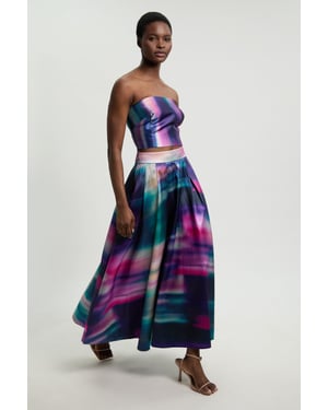 Jacquard Twill Blur Print Woven Prom Midi Skirt
